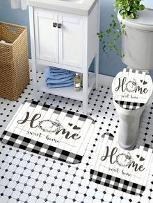 Bộ 1/4 món rèm tắm đen trắng, bộ phụ kiện phòng tắm ấm cúng, bao gồm rèm tắm kẻ caro kèm thảm, bộ thảm phòng tắm kèm rèm tắm, thảm lót sàn phòng tắm và thảm lót bồn cầu. - A - Xem 7