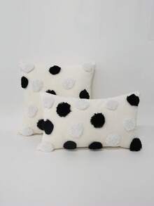 1个/2个黑白波点极简抱枕套，腰枕套，17.7*17.7英寸（45*45厘米）/11.8*19.6英寸（30*50厘米），雪尼尔面料，毛绒工艺，适用于沙发、客厅、卧室、汽车、办公室、酒店、家居装饰，是馈赠亲友的完美礼物，四季皆宜，不含枕芯 - 黑與白 - 查看 9