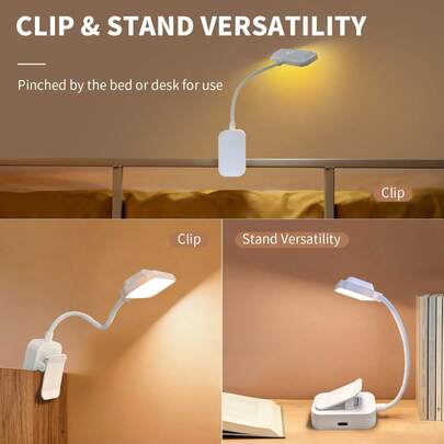 2pcs Adjustable 3-Color Reading Light. USB, Eye-Caring Study Lamp For Students, Home, Bedroom, Office, Rechargeable Desk Smart Reading Light, Mini Lamp, Safer And More Convenient To Use