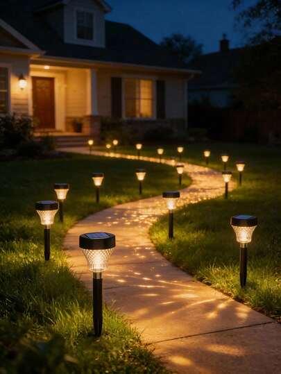 Đèn LED năng lượng mặt trời chiếu sân vườn, đèn LED ánh sáng trắng ấm, đèn lối đi ngoài trời, kiểu thác nước hình bầu dục, chất liệu ABS bền, thiết kế lắp đặt phẳng, dễ lắp đặt, thích hợp cho vườn, sân, hiên nhà, lối đi bộ, công viên.