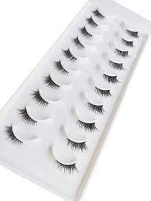 10 Pairs Cat Eye Half-Lash Eyelashes, Elongated To Enlarge Eyes, Suitable For Festivals, Travel, Dates And Other Occasions - Black - View 2