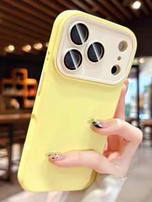 Fashion Colorblock Big Window Lens Protection Phone Case Compatible With IPhone 17 Pro Max 17Pro 17 16 15 14 Plus 13 Pro Max Skin Feel Soft Matte Back Cover - Yellow - View 2