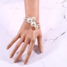 1件装ins风设计水晶珍珠缠绕开口手链，弹性可调节手镯，适合度假、旅行、节日等各种场合。 - 白色 - 查看 8
