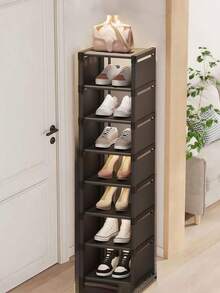 1pc Multi-Tier Narrow Shoe Rack, Summer Space-Saving Freestanding Shoe Storage Organizer, No-Assembly Vertical Shoe Shelf For Sandals & Slippers, Ideal For Entryway, Dorm, Apartment & Small Home Storage Solution - Black - View 1