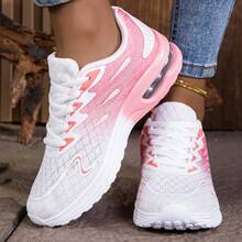 Zapatos deportivos casuales para mujer, de moda, con gradiente, transpirables y ligeros. Zapatillas con suela de goma con textura impresa, versátiles, con cojín de aire y cordones, adecuados para todas las estaciones - Rosa - Ver 4