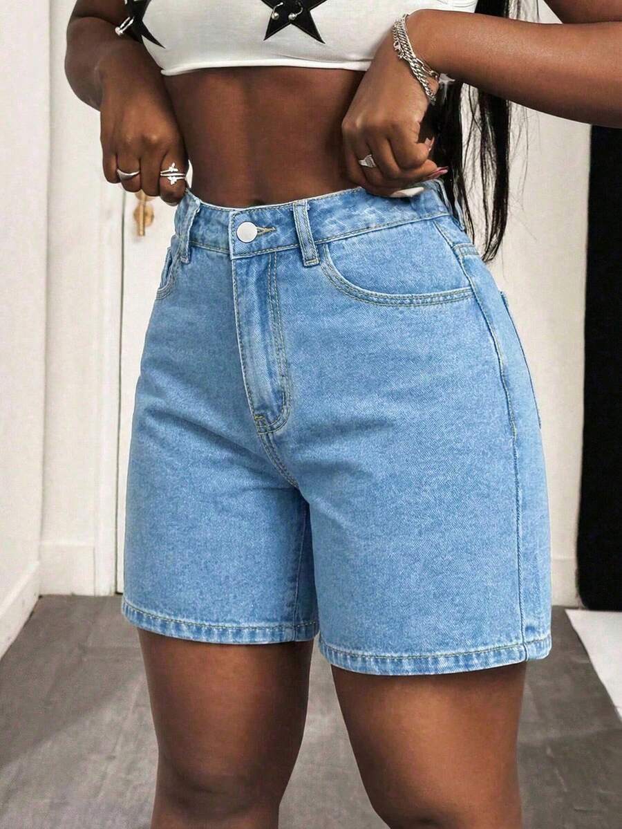 Women's Casual Everyday Pocketed Button Denim Shorts Summer