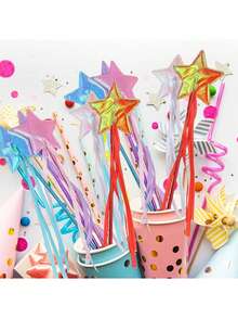 5支星形公主魔杖 - 派对礼物，完美适用于节日、生日、婚礼和周年纪念日 - 主题派对道具、角色扮演和庆祝活动。闪亮仙女棒配丝带，公主主题派对礼物，角色扮演派对用品。 - 多款式 - 查看 3