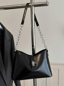 Túi xách nữ kiểu dáng tối giản, túi đeo vai có dây xích, túi đeo chéo dưới cánh tay, túi đeo vai thời trang đa năng. - màu đen - Xem 8