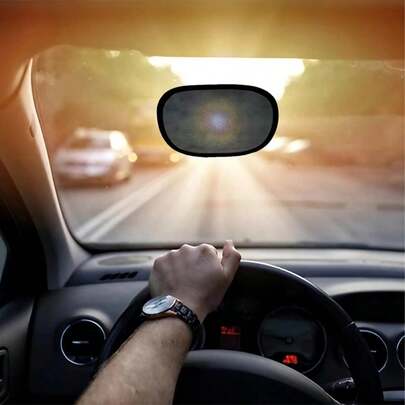 迷你汽车驾驶员遮阳罩（2 件装），静电吸附式驾驶遮阳板，防眩光/阻挡有害紫外线/杂散光，通用型挡风玻璃遮阳罩，适用于轿车、SUV、卡车