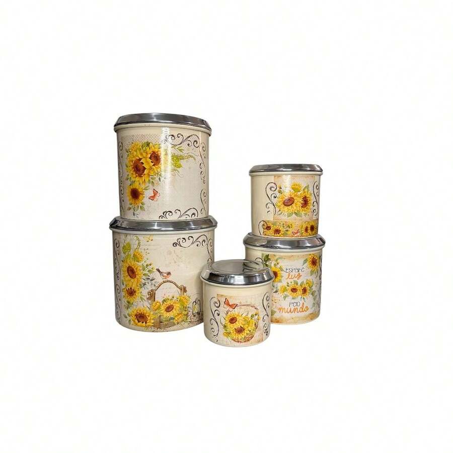 Aluminum Grocery Cans Set 5 Pieces Sunflower Food Storage And Organization - Beige - View 1