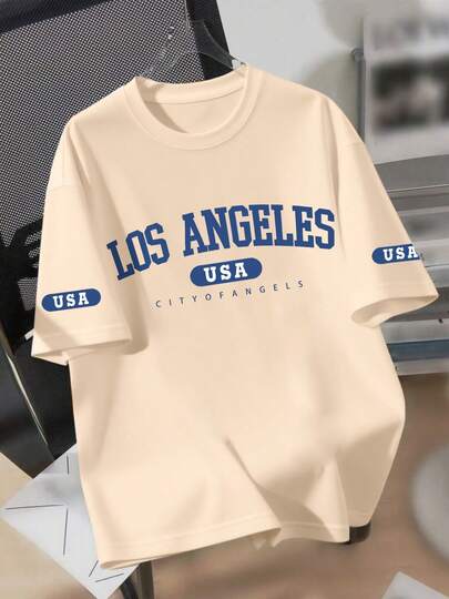 1pc Boys' Casual Minimalist Los Angeles Letter Print Round Neck T-Shirt, Providing Comfortable And Fashionable Summer Style For Young Boys/Teenage Boys