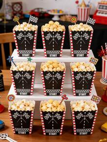 10pcs Racing Car Theme Popcorn Boxes, Checkered Flag Popcorn Containers Suitable For Racing Car Theme Birthday Party, Baby Shower Party, Candy Box, 1st Birthday Decoration, Gender Reveal Party Supplies, Boy Birthday Decoration, Disposable Paper Popcorn Buckets For Boys Kids Party Favors, Kitchen Tabletop Decor - Racing Theme - View 2