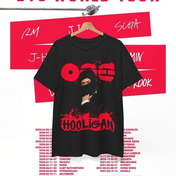 Camiseta de algodón pesado unisex con graffiti de Arirang Hooligan de Bangtan: Mercancía del concierto mundial de la gira de Bangtan 2026