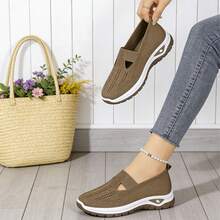 Women's Wedge & Platform Shoes, Spring/Summer 2026 New Arrival. Breathable Knit Flat Walking Shoes, Lightweight, Casual, With A Non-Slip Soft Sole, Comfortable Everyday Athletic Shoes, Suitable For Outdoor Wear And All Seasons. Stylish Women's Shoes, Perfect For Commuting, Walking, Shopping, And Everyday Wear. A Must-Have Item For Summer Outfits - Tennis Shoes,Brown Sports Shoes - Brown - View 7