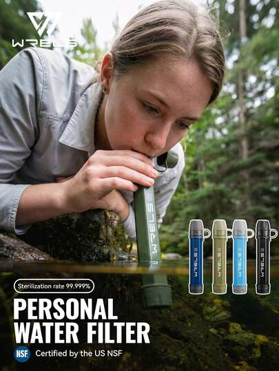  1pc WRELS Portable Outdoor Water Purifier With Lanyard. Suitable For Outdoor Drinking, Easy To Carry, Applicable For Emergency, Travel, Camping, Wilderness Survival And Drinking Water Equipment.