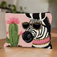 Túi đựng mỹ phẩm thời trang với họa tiết ngựa vằn và cây xương rồng, túi đựng đồ vệ sinh cá nhân du lịch có khóa kéo, món quà sinh nhật lý tưởng cho phái nữ, chị em gái hoặc bạn bè. - Nhiều màu - Xem 3