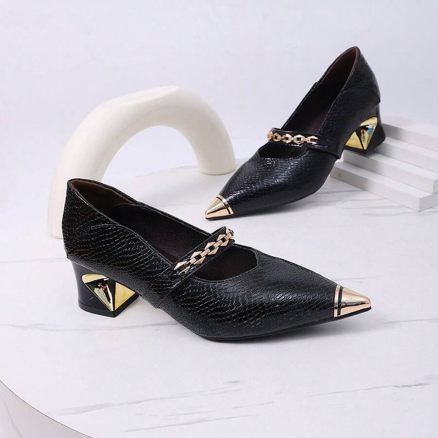 2026 Women's New High Heel Sandals, Pure Metal Buckle, All Season - Black - View 1