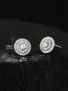 1 对优雅嘻哈风 10 毫米圆形和方形立方氧化锆耳钉，男女通用时尚配饰，适合日常佩戴和派对礼物，返校、圣诞节、万圣节 - 銀色 - 查看 8