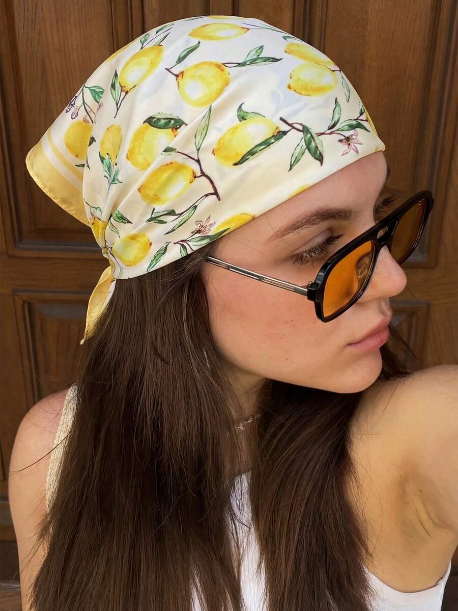 1 pieza Pañuelo de mujer con estampado de limón - Pañuelo multifuncional/diadema/pañuelo de cabeza, hecho de poliéster, adecuado para uso diario - Multicolor - Ver 1