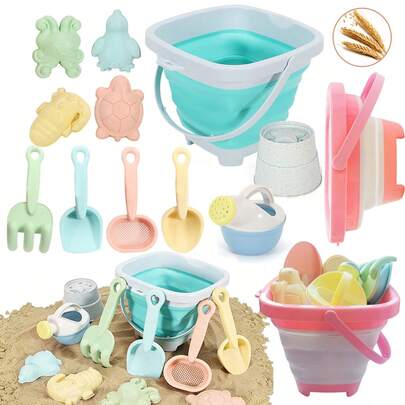 11Pcs Beach Toy Set For Kids, Collapsible Silicone Bucket & Shovels Set With Sand Molds, Beach Essentials For Outdoor Play Summer Fun