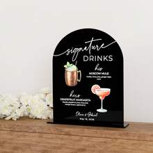 1 pieza Menú de cócteles personalizado e impreso, cartel de bar de boda para bebidas insignia, letreros de bebidas de él y ella, arco de acrílico con UV, perfecto para la decoración de la recepción - Tablero de exhibición de copas de vino para bodas F-Wedding - Ver 10