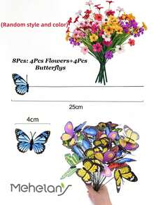 MEHELANY 20 bông hoa và bướm giả trang trí, nhiều màu sắc, hoa và bướm mùa xuân, cành hoa thích hợp để trang trí bình hoa trong nhà, tiệc cưới, sinh nhật, trang trí chủ đề mùa xuân, sân vườn ngoài trời, trong nhà, đồ dùng cắm hoa tự làm (Kiểu ngẫu nhiên) - Nhiều màu - Xem 7