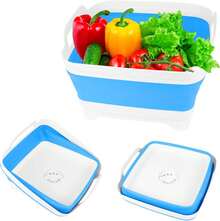 Hovom Collapsible Dish Basin With Drain Plug, 8.5L 2.2 Gallon Foldable Wash Basin, RV Portable Camping Sink, Outdoor Multiuse Space Saving Wash Bin For Baby Bottle, Kitchen Storage Tray (Blue) - 藍色的 - 查看 2