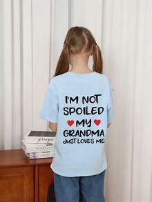 Tween Girls' Casual Graphic Print Crew Neck Short Sleeve T-Shirt, Summer Top - Baby Blue - View 2