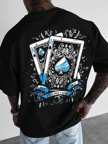 Manfinity Roughcore Men's Casual Short Sleeve Crew Neck T-Shirt With Creative And Versatile Playing Card Graphic Design - Burgundy - View 6