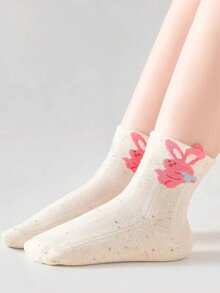 5 Pairs Spring/Summer Breathable Mesh Girls Socks, Cute Cartoon Animal & Polka Dot Mid-Calf Socks For Toddlers - Multicolor - View 4
