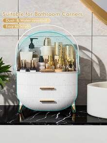 1 Set Of Cosmetic Storage Organizer Box, Dressing Table Cosmetic Storage Box With Drawer And Transparent Cover Tabletop Cosmetic Storage Rack, Suitable For Dressing Table, Bathroom And Other Places, Can Store Cosmetics, Skin Care Products, Makeup Brush Display Stand, Is The Ideal Choice For Ladies. Set, Pink, White Cosmetic Storage Box + Makeup Brush Storage Box - B - View 7