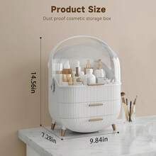 1 Set Of Cosmetic Storage Organizer Box, Dressing Table Cosmetic Storage Box With Drawer And Transparent Cover Tabletop Cosmetic Storage Rack, Suitable For Dressing Table, Bathroom And Other Places, Can Store Cosmetics, Skin Care Products, Makeup Brush Display Stand, Is The Ideal Choice For Ladies. Set, Pink, White Cosmetic Storage Box + Makeup Brush Storage Box - B - View 13