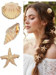 1/3pcs Beach Wedding Starfish Hair Clips, Metal Shell Hair Clips, Mermaid Style Hair Clips, Suitable For Summer Vacation Outfits, Women Hair Accessories, Beach Accessories - Mermaid Hair Clip - View 6