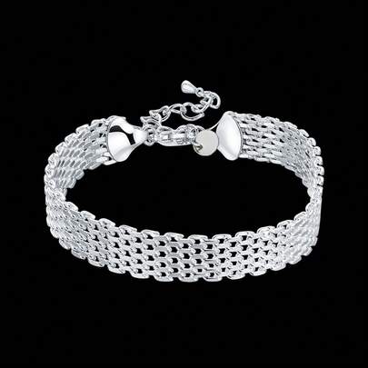 New 925 Sterling Silver Plated Bracelet, Women's Elegant Woven Chain, Fashionable Wedding Party Christmas Gift Jewelry