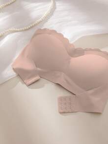 Pink Strapless Bra | Front Closure, Non-Slip Straps - Wireless Comfortable With Ruffle Trim And Upgraded Thicker Lining Cups (Suitable For A-C Cup) - Pink - View 8