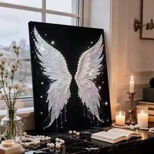 New 20*20 Wooden Frame Diamond Painting Kits, Includes Pearl Painting, Rose Flower, Starry Sky, Moon, Angel Wings, Blue Rose Patterns, Tools, Suitable For Pinterest, Crystal, Adult Handcraft, Embroidery, Mother's Day, Christmas Gifts (The Picture Shows The Finished Product, You Need To Make It Yourself After Purchase). Birthday Gift, Back To School Gift - Multicolor - View 3