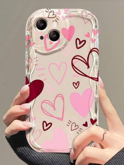 1 pieza Funda de teléfono transparente con diseño geométrico de corazón y ola de colores creativos compatible con Apple 7/8/X/XR/XS Max/11/12/13/14/15/16/17 Pro Max, Galaxy A14/A15/A16/A17/A04/A05/A06/A07/A54/A55/A56/A57/A34/A35A/36/A37/S26/S26Plus/S26Ultra, Transsion SMART7/8/9/10