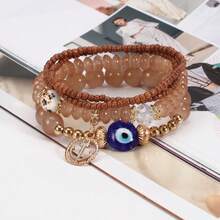 Set de 4 piezas de pulsera estilo bohemio con colgante de ojo de demonio de ancla, multicapa, con perlas de porcelana y cuentas de vidrio, pulsera elástica, nuevo juego de joyas, regalo casual - Bohemia - Ver 8
