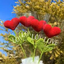 1Pc Handmade Crochet Heart Bouquet - Yarn Handmade Heart Flower With Green Stem, Perfect For Valentine's Day, Mother's Day, Graduation, Thanksgiving, Birthday Gift And Special Occasion Gift - Home Decor - Multicolor - View 9