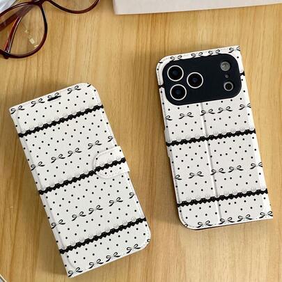 1 chiếc ốp lưng điện thoại bằng da PU họa tiết chấm bi và nơ tối giản, phù hợp với 17Promax/17air/17/17pro/16Promax/16/16Pro/13/15Pro/14/16Pro/12Promax/13Pro/11Promax/11, ốp lưng mềm mại, thời trang cao cấp, thiết kế cá nhân hóa.