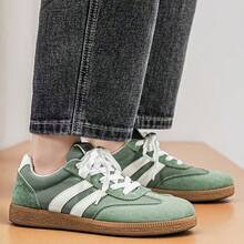 2026Women's Low-Top Sneakers Strap-Compatible For All-Season Wear - Minimalist Striped Lace-Up Round-Toe Casual With Sole, Soft Fabric & /Fabric Upper Suitable For Hiking, Office, Daily Wear - Versatile Everyday Sneakers, Women Shoes - màu xanh lá - Xem 5