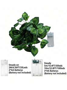 1件 LED 綠葉串燈，人造常春藤仙女燈，綠葉設計，電池供電，適用於室內/室外牆面裝飾、派對、聖誕節和節日氛圍營造，節日照明，節日裝飾，環境照明，耐用掛燈，家居裝飾，派對布置，溫馨氛圍點綴 - 西瓜葉燈串 - 查看 11