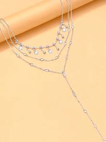 1件欧美时尚多层流苏项链，百搭简约优雅女士颈链，秋季款 - 銀色 - 查看 5