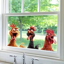 1pc 3D Rooster Glass Sticker, Premium Vivid Visual Effect, Self-Adhesive Removable Home Decor Sticker - Multicolor - View 2