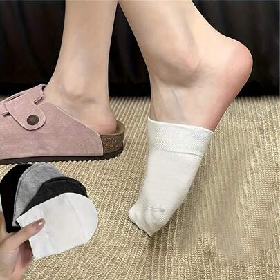 5双装女士半趾船袜，低帮隐形防滑袜，适合高跟鞋和凉鞋，透气网眼夏季分趾袜