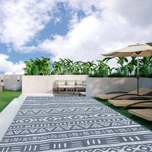 Sour Lemon Large Outdoor Rug Waterproof, Anti-Slip Plastic Straw Garden Rug, Outdoor Mat Carpet Boho Style, UV Resistant For Camping, Deck, Beach, Picnic, Backyard, Poolside, 240x300cm - 波希米亞 - 查看 10