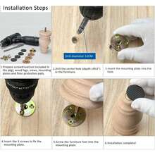 4英寸木制家具腿，一套4个替换实木未涂漆圆形家具脚，适用于沙发、椅子、梳妆台、桌子、橱柜、床、书柜（4英寸） - 棕色 - 查看 6