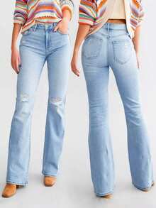 New Ripped Skinny Stretch Jeans, And Versatile Women Denim Pants Spring - Baby Blue - View 1