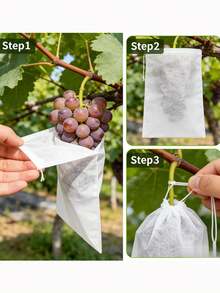 50 PIEZAS/100 PIEZAS Cubiertas permeables al agua y transpirables a prueba de insectos, con cordón oculto, bolsas de malla para frutas, adecuadas para proteger árboles frutales, manzanas y uvas de pájaros, plagas y ciervos. Cordón de ajuste. - A - Ver 3