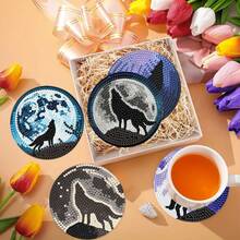 8pcs Wolf Diamond Painting Coaster Set, Round Bright Diamond Surface, Firmly Adhesive With Full Tools, Easy For Beginners, Stress Relief Handcraft, New Year, Valentine's Day, Christmas, Teacher's Day Gift, Home Decor Coasters For Family, Friends, Girlfriend, Teacher - Multicolor - View 4